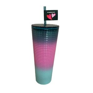 Starbucks Valentines Tri Color with Original Logo 24oz Tumbler with Straw